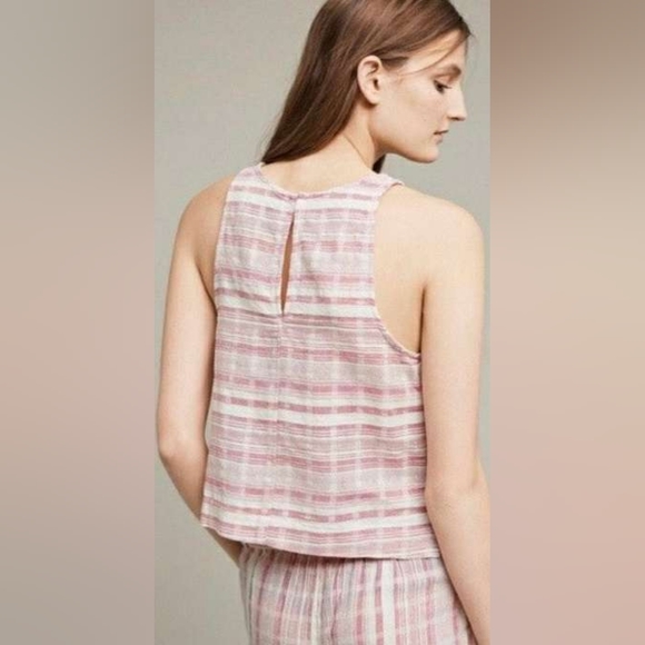 Anthropologie Saturday Sunday Aita Linen Pink Stripe Crop Tank - Picture 2 of 8